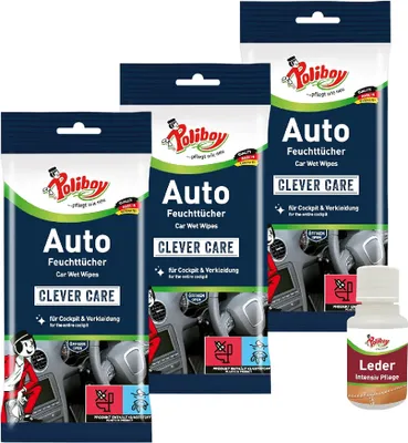Produktbild von Poliboy 3er Auto Feuchttücher - Inklusive Leder Probe - für Auto Innenflächen - 2502001