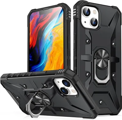 Produktbild von iPhone 14 Hülle - Coverup Heavy Duty Back Cover mit Ring Kickstand - Schwarz