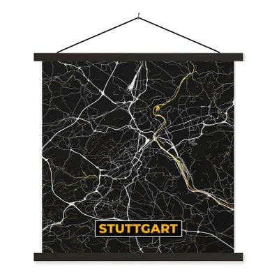 Produktbild von MuchoWow® Textilposter Stuttgart - Gold - Karte - Stadtplan - Deutschland 90x90 cm mit schwarzem Rahmen - Magnetisches