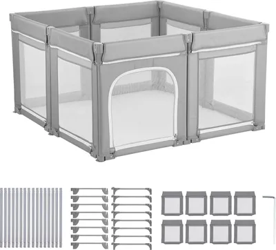 Zdjęcie produktu dla Kojec dla niemowląt SucceBuy, 200 x 180 cm, kojec dla maluchów, składany plac zabaw z zamkiem błyskawicznym i oddychającą siatką, bezpieczne centrum aktywności w pomieszczeniach i na zewnątrz