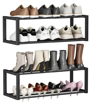 Produktbild von Hängender Schuh-Organizer 2 Stück Wandmontage Metall Schwarz für 12 Paar