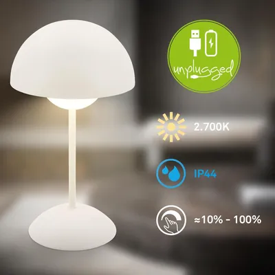 Image de BRILONER - Lampe de table sans fil LED IP44 avec fonction tactile, à intensité variable, lampe de chevet sans fil, de salon à poser, lampe chevet, 16 x 29 cm, blanc cassé
