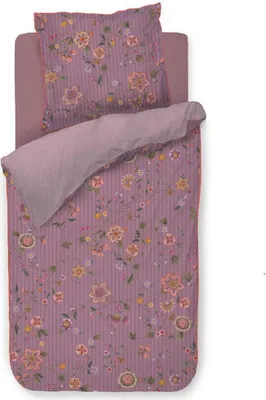 A bedding set, including a pillow and duvet cover, laid out flat on a white background.