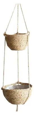 Image de Pot de fleurs suspendu en osier, pour intérieur et extérieur
