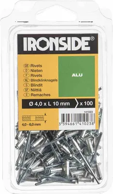 Produktbild von Ironside IR141023, Blindniete, Aluminium, Edelstahl, Edelstahl, 4 mm, 10 mm