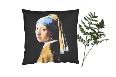 Produktbild von MuchoWow® Zierkissen Sofakissen Wohnzimmer Dekokissen 40x40 cm Mädchen mit Perlenohrring - Gemälde - Alte Meister - Vermeer - Foto Kissen - Schlafzimmer Dekoration