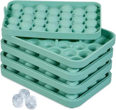 Produktbild von Famanu Silikon-Eiswürfelform - Set von 4 wiederverwendbaren runden Formen - je 25 Eiswürfel - Ø 2,5 cm - türkis