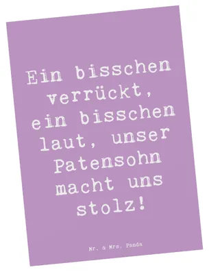 Produktbild von Mr. & Mrs. Panda Postkarte Spruch Stolzer Patensohn - Lavendeltraum - Geschenk, Dankeschön, herzerwärmende Sprüche, Taufpate, bildkarte, Grußkarte, Ansichtskarte, Stolz