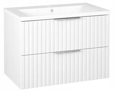 Zdjęcie produktu dla Szafka łazienkowa ryflowana z umywalką wisząca pod umywalkę biała mat 80 cm