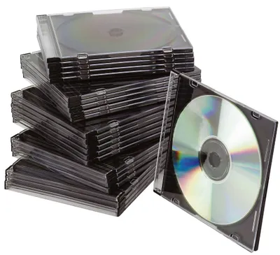 Immagine prodotto di Q-Connect® KF02210 Scatole per CD standard - Linea sottile per 1 CD/DVD, trasparente/nero, confezione da 25 pezzi