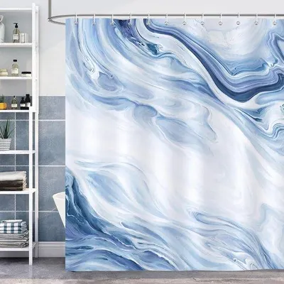 Obrázek produktu pro Voděodolný sprchový závěs s mramorovým vzorem, 180 x 180 cm, modro-bílý