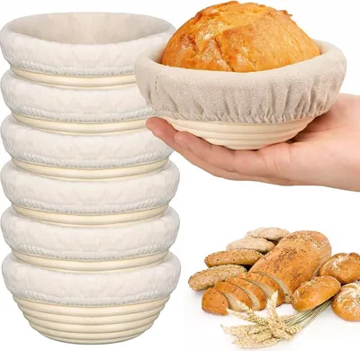6er-Set Banneton-Gärkörbe, rund, 15 cm, Naturrotan
