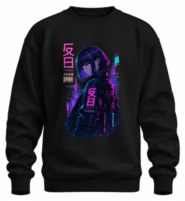Produktbild von EKSISTENZ Cyberpunk Anime Girl Japanische Japan Y2K Manga Sweatshirt Pullover, Schwarz, S