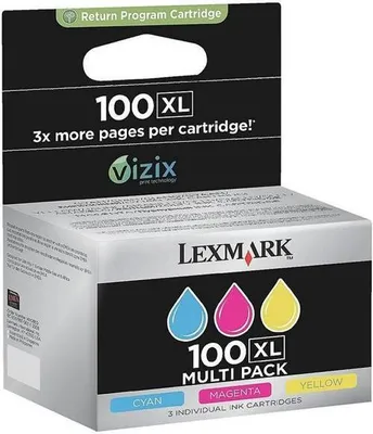 Produktbild von Lexmark Original Druckerpatronen 14N0850, #100XL, Farbe, 3er-Pack für S305, 405, 505, 605, PRO205