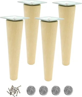 Produktbild von Beine aus Buchenholz, 25 cm – gedrechselt, unbehandelt, mit Befestigung – Möbel, DIY