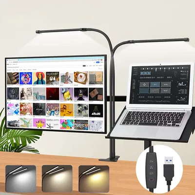 Produktbild von Leselampe Klemme Dimmbar,Schreibtischlampe Doppelkopf,Klemmleuchte  3 Lichtfarben 10W Flexibel für Arbeitszimmer Büro Schlafzimmer