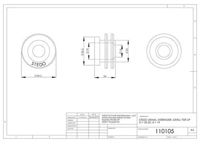 Produktbild von ASW Urinal-Verbinder für UP D:33-35, d:19 (VPE:10St) je St, STEDO Nr. 110105 grau