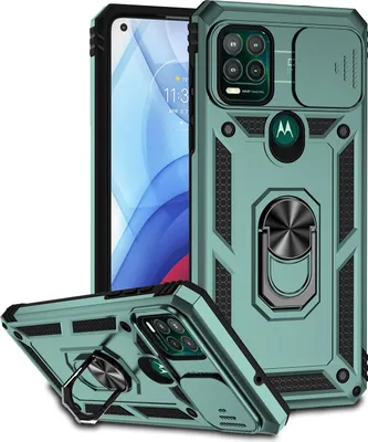 Produktbild von Moto G Stylus 5G Hülle mit Schiebe Kamera Schutz und Ringhalter Ständer Robust Rüstung Schutzhülle für Motorola Moto G Stylus 5G Grün