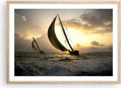 Produktbild von Gerahmtes Poster - Rahmen in heller Eiche - Schiff Sonnenuntergang Sonne Landschaft - 70x50 cm - Wand Bild - Wanddeko - Wandbilder - Wandposter - Bilderrahmen - Bilder - Kunstdruck - P2NAA70x50-3158