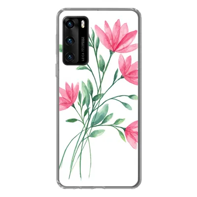 Produktbild von MuchoWow® Handyhülle Schutzhülle Hülle für Huawei P40 Blumen - Aquarell - Rosa Silikon Softcase Handy Hülle - Handytasche