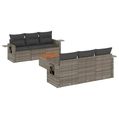 Produktbild von vidaXL 7-tlg. Garten-Sofagarnitur mit Kissen Grau Poly Rattan