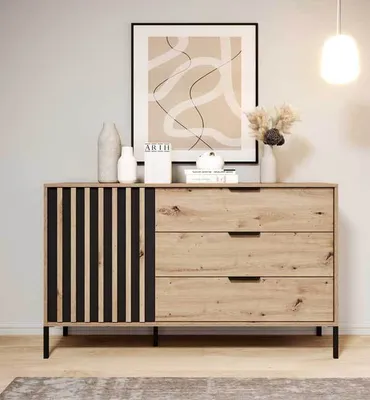 Produktbild von Kommode Sideboard Tally 137x39,5x81cm Artisan Eiche anthrazit 1-türig