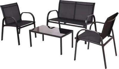 Produktbild von Loungeset Sitzgruppe Gartengarnitur 4-teilig, Metall+Textil schwarz