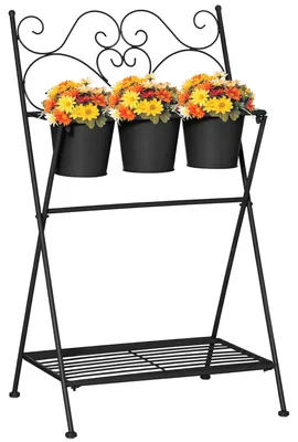 Immagine prodotto di Portapiante Pieghevole con 3 Vasi 47x37x78,5 cm in Metallo Nero