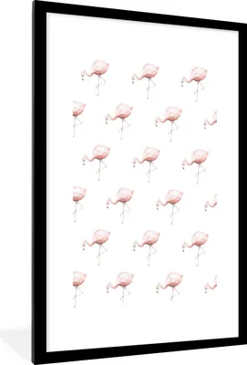 Produktbild von MuchoWow® MuchoWow® Gerahmtes Poster Flamingo - Pastell - Muster 60x90 cm - Poster mit zchwarzem Bilderrahmen - Dekoration - Wandposter Wohnzimmer - Hochwertig