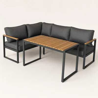 Produktbild von greemotion Gartenlounge-Set Toledo Lounge-Set Anthrazit-Holz / Schwarz inkl. Auflagen & Tisch