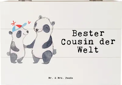 Produktbild von Mr. & Mrs. Panda Truhe Panda Bester Cousin der Welt 22 x 15 cm - Weiß - Geschenk, geschenkkiste, Verwandtschaft, Box, Vetter, Familie, Geschenkbox, holz, Geschenkidee