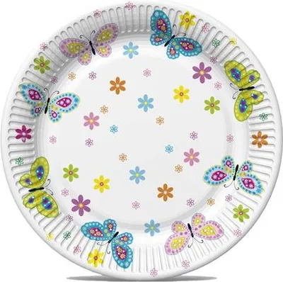 Produktbild von 8 Pappteller Graphic Colour Butterflies with Flowers - Blüten und Schmetterlinge Ø22,7cm