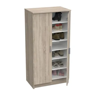 Produktbild von Zeitgenössischer Schuhschrank aus gebürsteter Eiche und Weiß, 55 cm