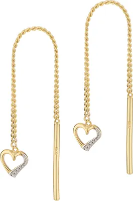 Produktbild von Paar 36mm Durchzieher 333 Gelb Gold hängendes Herz Bicolor Ketten Ohrringe glanz