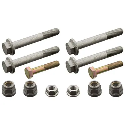 A set of bolts and nuts on a white background.