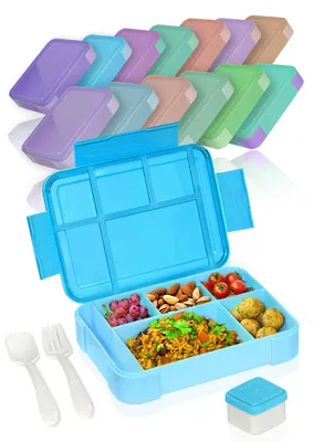 Produktbild von Deine Schulhelden Bento Box - Brotdose für Erwachsene und Kinder, Auslaufsichere Lunchbox mit Besteck & Becher - BPA frei, 1330ml (Explorer Blue)