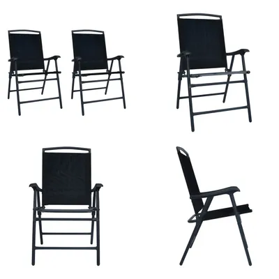 Produktbild von vidaXL Klappbare Gartenstühle 2 Stk. Textilene Schwarz - Gartenstuhl - Gartenstühle - Klappstuhl - Klappstühle