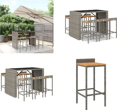 Produktbild von vidaXL 7 tlg. Gartenbar Set Grau Poly Rattan & Massivholz Akazie - Gartenbar Set - Gartenbar Sets - Garten Bar Set - Gartenbar