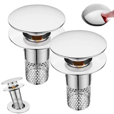 Image de Filtre pop-up universel pour lavabo, bouchon en acier inoxydable, argenté, diamètre 34-40 mm