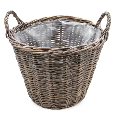 Produktbild von Weide Pflanzkorb grau - 40 cm / groß - Holz Blumenkorb mit Henkel - Natur Garten Deko Rattan Blumentopf