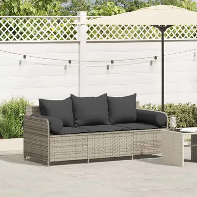 Produktbild von Möbel Gartensofa mit Kissen 3-Sitzer Hellgrau Poly Rattan - Gartensofas 4104177