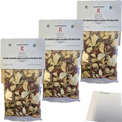 Produktbild von Gisellas Bottega Feine Gewürzmischung für Braten 3er Pack (3x50g Packung) + usy Block