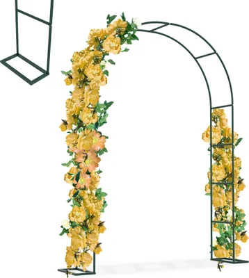Zdjęcie produktu dla Łuk wspinaczkowy XMTECH, metalowy łuk ogrodowy, 192x38x240cm, stabilny łuk różany z płytami podstawy, podpora dla roślin pnących, łuk wspinaczkowy do ogrodu, ślubu i uroczystości, odporny na warunki atmosferyczne, ciemnozielony