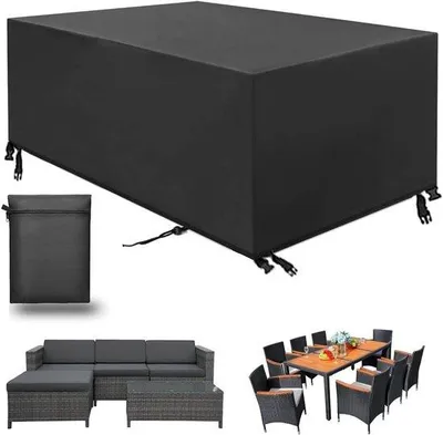 Produktbild von Gartenmöbel-Schutzhülle - 242 x 162 x 100 cm - Gartentisch-Abdeckung - 210D Oxford-Gewebe - Wasserdicht - UV-beständig - mit Kordelzug - Schwarz