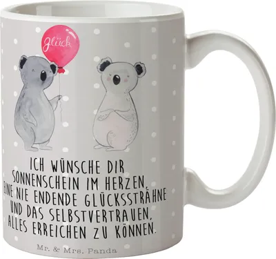 Produktbild von Mr. & Mrs. Panda Tasse Koala Luftballon - Grau Pastell - Geschenk, Teetasse, Trinkbecher, Kaffeebecher, Becher, Pott, Party, Koalabär, Geburtstag