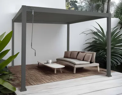 Produktbild von Hliníková pergola HWC-N94, lamelové zastrešenie terasy, robustný 10 cm kovový rám 3x3 m ~ antracitová