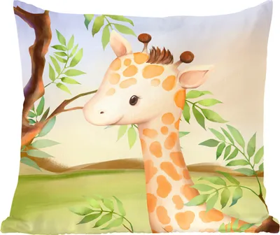 Produktbild von MuchoWow® Zierkissen Sofakissen Wohnzimmer Dekokissen 60x60 cm Dschungel - Giraffe - Blätter - Sitzfläche - Foto Polster