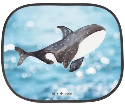 Produktbild von Mr. & Mrs. Panda Auto Sonnenschutz Orca - Oceanblue - Geschenk, Meer, Wal, Orcas, Autoscheibe, Arbeit, Büro, saugnapf, Hitzeschutz, Fürs