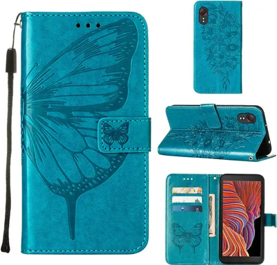 Produktbild von Galaxy X Cover 5 Hülle, Schmetterling Prägung Flip Leder Kartenfächer Schutzhülle Ledertasche mit Ständer für Samsung Galaxy X Cover 5 Blau