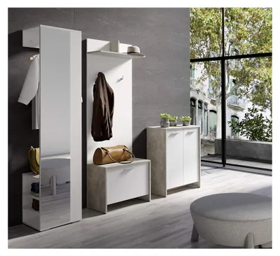 Produktbild von Flurgarderobe BEN / Garderobe in matt weiß mit Spiegel / Spiegelschrank für den Flur mit Kleiderstange und Ablage / B 40, H 184, T 35 cm